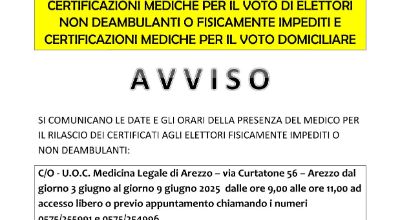 Referendum 8/9 giugno 2025 - certificazioni mediche per il voto di elettori non deambulanti o fisicamente impediti e certificazioni mediche per il voto domiciliare Referendum 8/9 giugno 2025 - certificazioni mediche per il voto di elettori non deambulanti o fisicamente impediti e certificazioni mediche per il voto domiciliare
