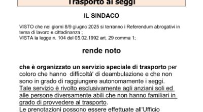 Referendum 8/9 giugno 2025 - Trasporto ai seggi Referendum 8/9 giugno 2025 - Trasporto ai seggi